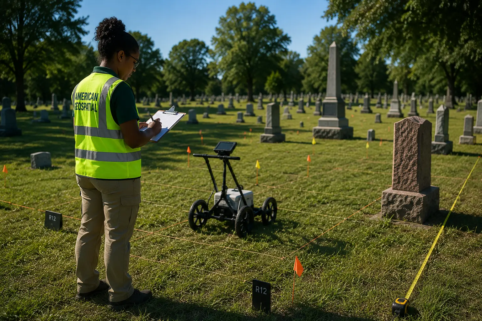 Cemetery grounds field assessment in progress