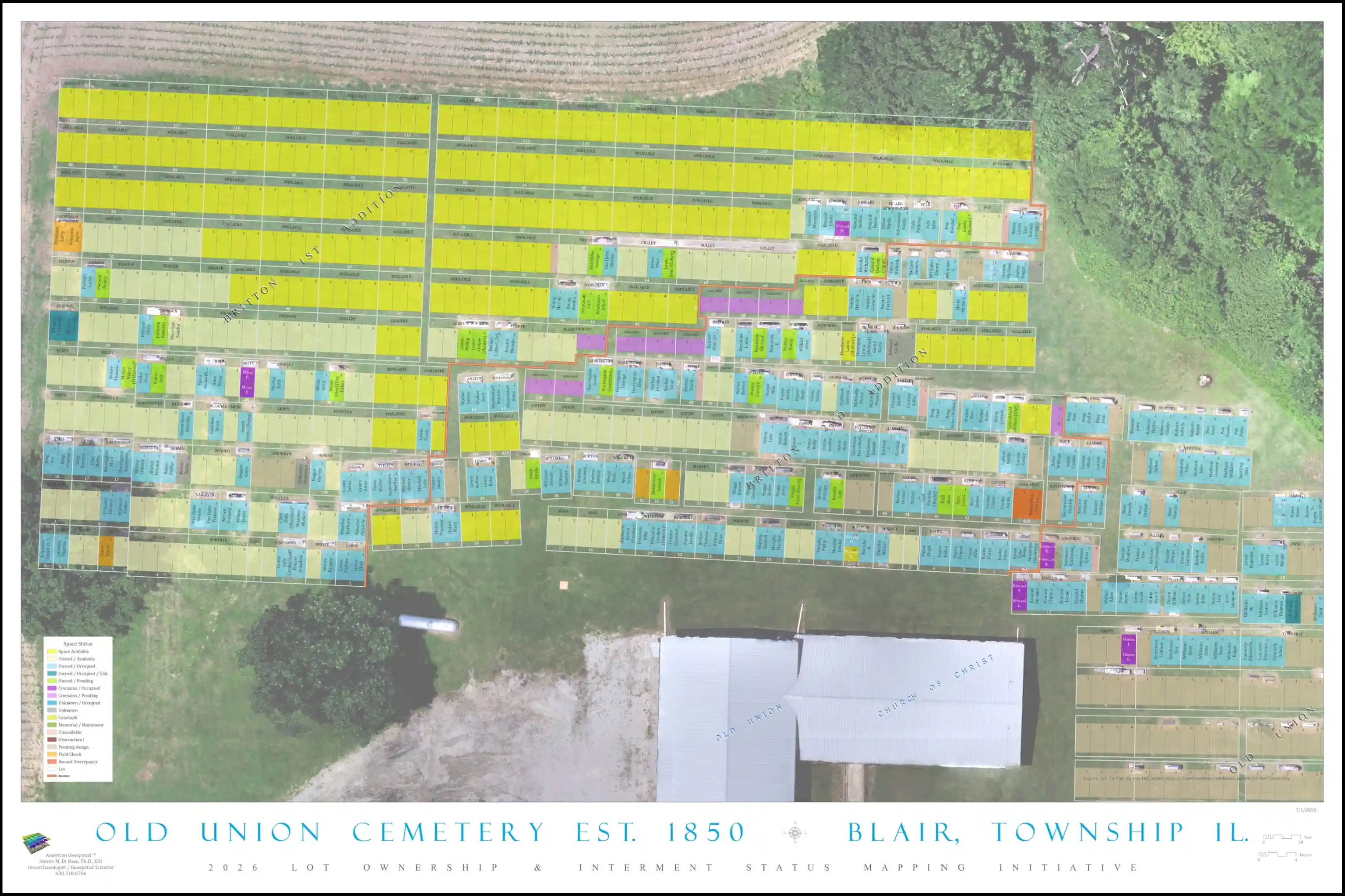 Modernized cemetery map of Old Union Cemetery produced by American Geospatial.